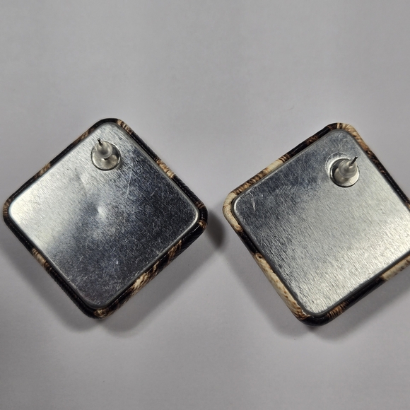 Vintage Leopard Print Square Pierced Earrings - Brown/Black - Picture 6 of 6